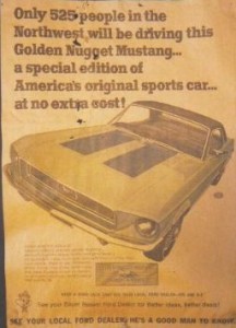 Vintage newspaper ad touting the "Golden Nugget Mustang"